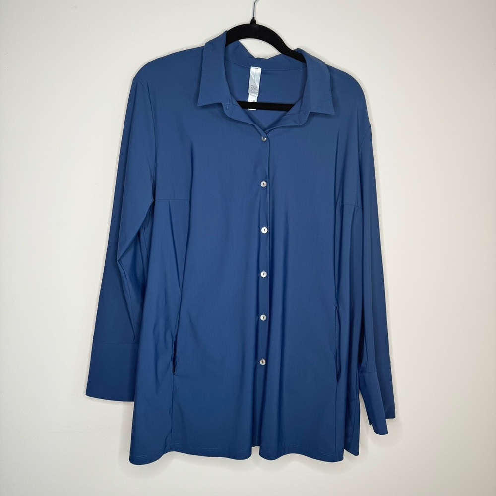 Marla Wynne Blue Button Front Tunic Top Women’s XL Long Sleeve Flowy